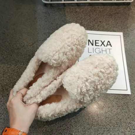 冬季加绒毛毛鞋女2023秋冬新款保暖外穿厚底羊羔毛棉鞋网红豆豆鞋商品大图