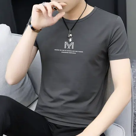 莫代尔男士短袖t恤2023新款夏季潮牌潮流上衣服冰丝冰感圆领半袖商品大图