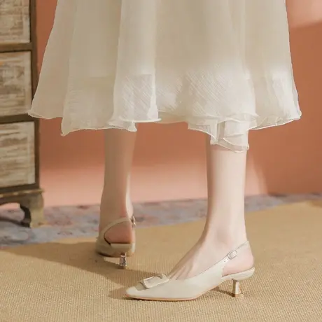 法式尖头高跟鞋女细跟2023年春季新款气质中跟百搭一字带职业单鞋图片