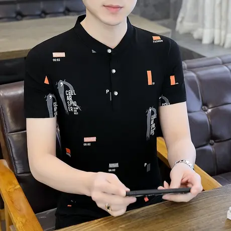 男士立领polo衫短袖夏季薄款休闲体恤潮流潮牌ins百搭帅气半袖t恤商品大图
