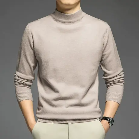 男士毛衣秋冬保暖一体绒半高领打底衫加绒加厚针织衫线衣中领毛衫商品大图