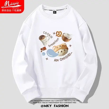 趣味可爱小熊印花圆领卫衣男设计感小众宽松大码春秋款休闲情侣装商品大图