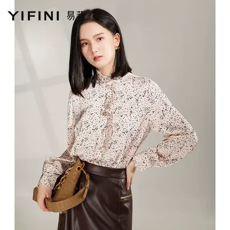 Yifini/易菲小碎花粉色立领衬衫春秋新款宽松衬衣法式精致女商品大图