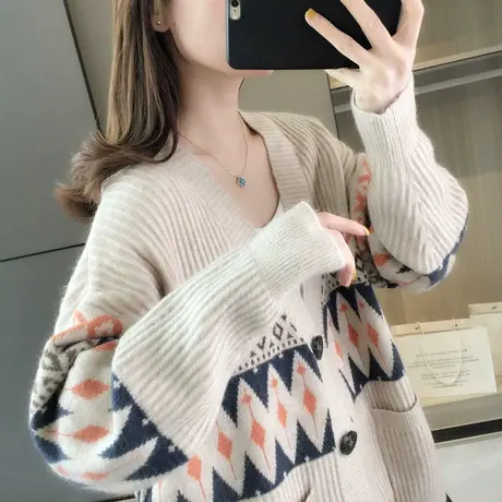 秋装新款爆款毛衣外套女士针织开衫宽松秋冬百搭复古外搭洋气图片