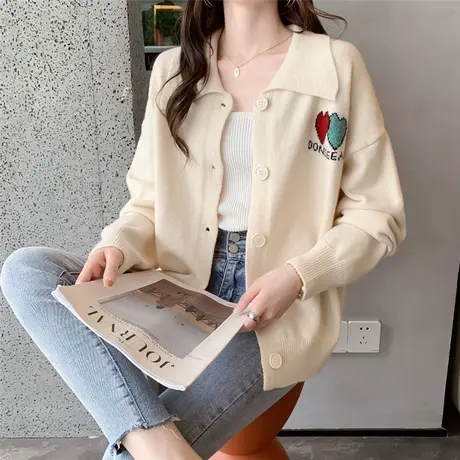 娃娃领毛衣外套女2023年春装新款针织开衫外搭爆款欧货软糯上衣女图片