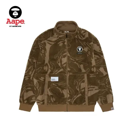Aape旗舰店男装秋冬绒面字母刺绣立领宽松卫衣外套3896XAJ商品大图