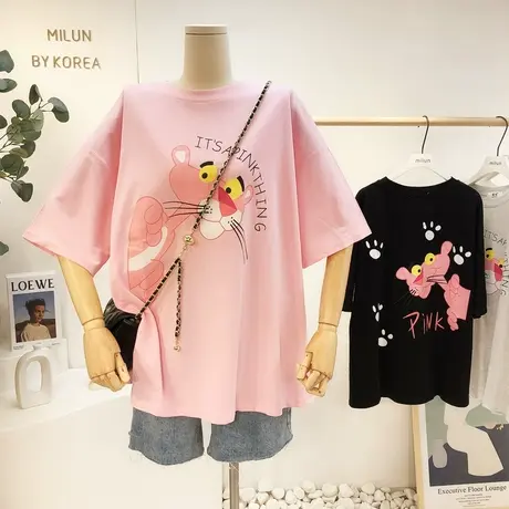 2021夏新款韩国东大门原宿风港味ins可爱休闲宽松包臀T恤欧货大码商品大图