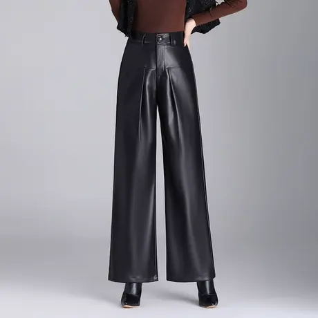 黑色PU皮裤阔腿裤时尚气质长裤女秋冬2023新款韩版高腰宽松休闲裤商品大图