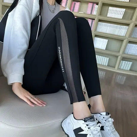 鲨鱼皮打底裤女秋季薄款2023外穿大码弹力高腰紧身九分芭比瑜伽裤图片