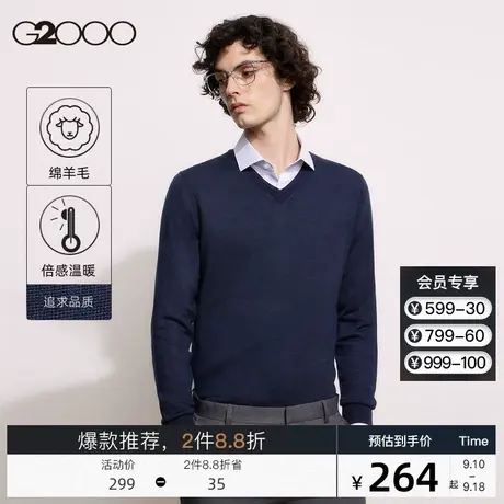 G2000男装 针织衫2023秋冬新款商务休闲V领设计时尚保暖长袖毛衣图片
