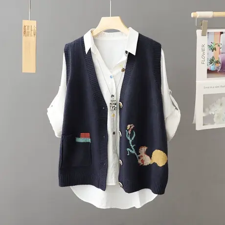 休闲宽松针织开衫背心马甲女外套2023年新款秋季毛衣马夹坎肩外穿商品大图