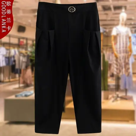 中年40-50岁妈妈夏季新款裤子薄款洋气七分裤高腰弹力黑色休闲裤商品大图