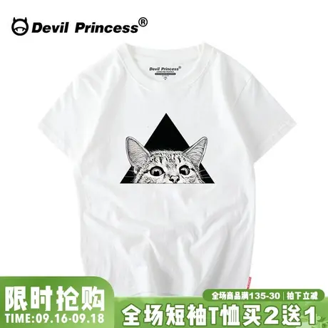 夏季bf韩版个性卡通原宿三角猫咪头t恤男女学生宽松大码潮牌情侣t图片