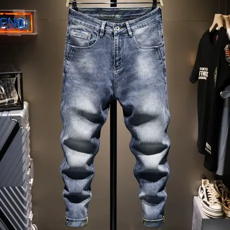 2021春夏季新款浅色潮牌牛仔裤男宽松直筒男士休闲长裤子韩版潮流商品大图