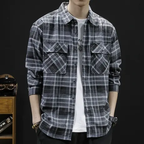 格子衬衫男帅气百搭秋季2023新款宽松ins潮休闲衬衣长袖春秋外套图片