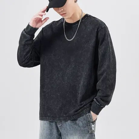 秋季纯棉长袖体恤男生春秋款圆领上衣男士情侣装男装秋装t恤男款商品大图