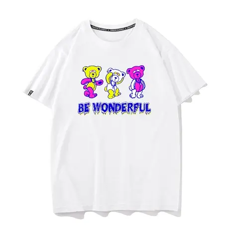 秀洛be wonderful虞书欣同款衣服白色小熊短袖T恤印花卡通上衣服商品大图