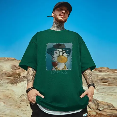 摩严国潮恶搞鸭子宽松短袖男大码加肥加大号纯棉半袖t恤ins潮流男图片