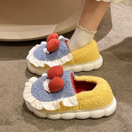 2023秋季新款韩版棉拖鞋女厚底家居室内家用保暖可爱网红毛毛拖鞋商品大图