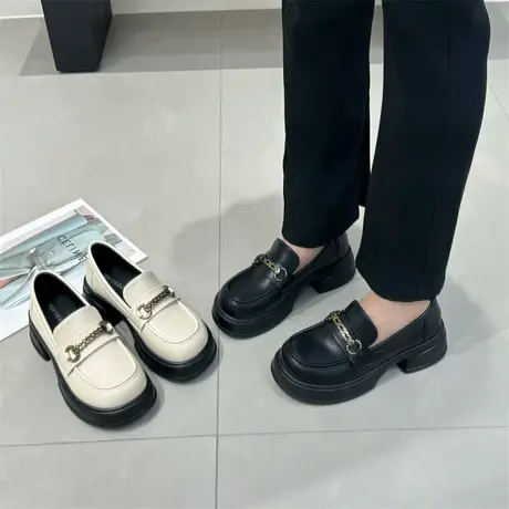 爆款乐福鞋女夏季2023年洋气学院风粗跟小皮鞋复古气质一脚蹬单鞋商品大图