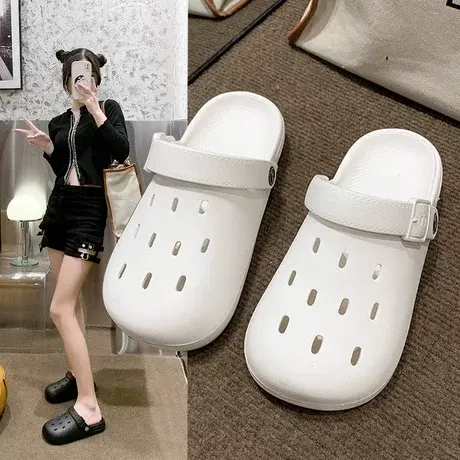 洞洞鞋女夏季网红潮流两穿新款户外穿软底沙滩包头凉拖半拖鞋女款商品大图