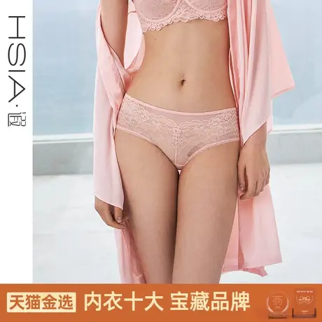 HSIA遐 轻薄中腰平角裤舒适透气网纱浪漫蕾丝花叶纯棉裆内裤女图片