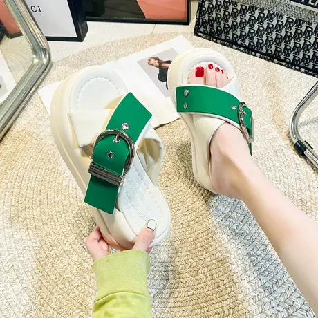 增高厚底拖鞋女夏外穿夏季凉鞋时尚防滑海边沙滩拖鞋高跟女士凉拖商品大图