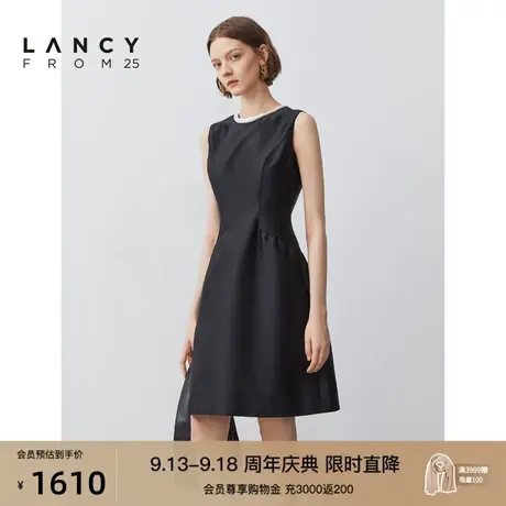 朗姿商场同款秋季新款无袖黑色中长款气质收腰连衣裙显瘦高级裙子商品大图