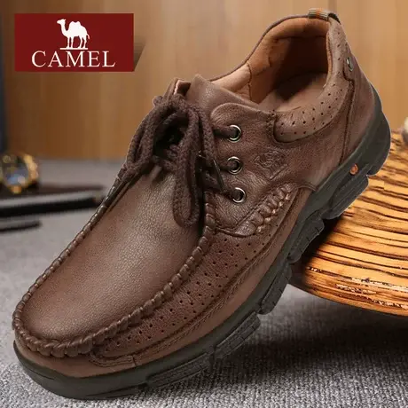 Camel/骆驼男鞋 秋冬季新款真系带牛皮户外休闲鞋 厚底低帮皮鞋子图片