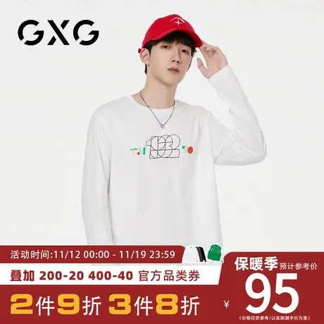 【新品】GXG【纯棉】23秋季新品潮流字母印花男士圆领百搭长袖t恤商品大图