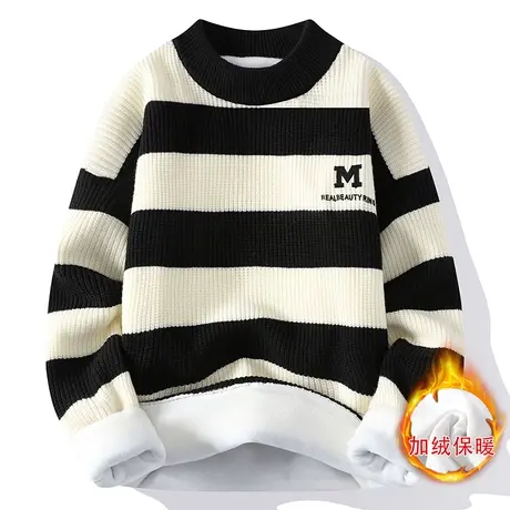 毛衣男冬季加绒加厚冬季保暖青少年冬款圆领针织打底衫秋冬季男装商品大图