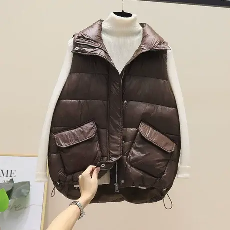 羽绒棉马甲女短款抽绳夹棉背心2023新款大码宽松加厚保暖马夹外套图片