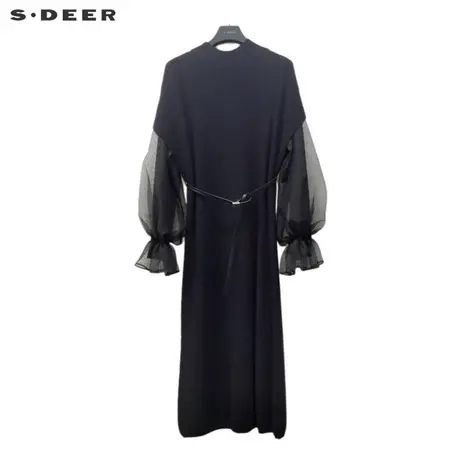 【直播间专属】SDEER圣迪奥圆领网纱收腰针织连衣裙套装S223Z1470图片