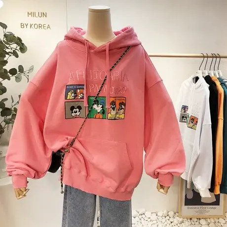 2021秋季新款韩国东大门ins港味休闲宽松毛圈棉连帽卫衣包臀大码商品大图