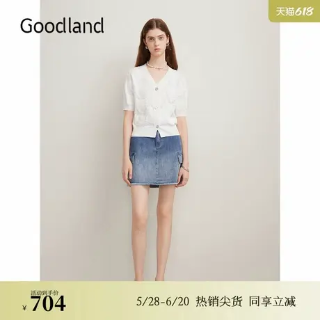 Goodland美地女装夏季法式优雅刺绣针织衫小香风上衣商品大图