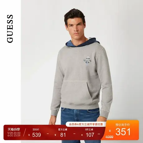 GUESS男士休闲宽松口袋撞色连帽卫衣-M4BQ22KCH10商品大图