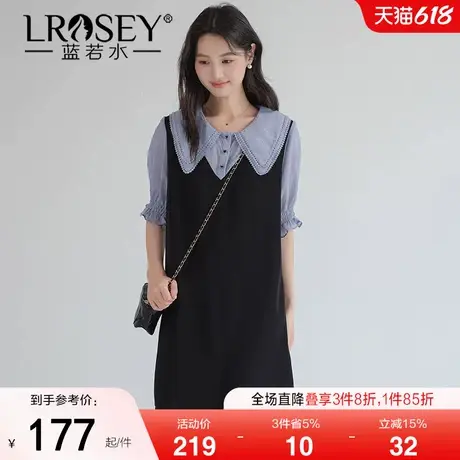 【娃娃领假两件连衣裙】蓝若水大码2025夏装新款减龄显瘦小黑裙女图片