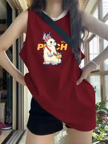 纯棉吊带背心无袖t恤女夏设计感小众外穿宽松篮球服港风挂脖上衣图片