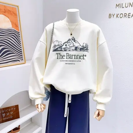 韩代秋装新款~ins小众设计感刺绣农场卫衣油画风上衣高级感小个子图片