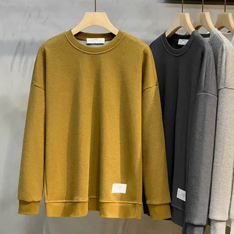 华夫格卫衣男秋冬款2023新款潮ins秋冬季加绒保暖圆领假男士秋装商品大图