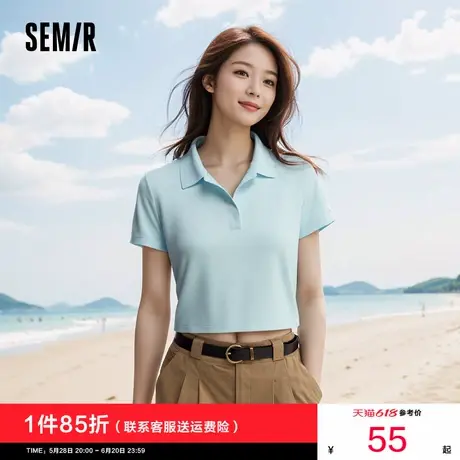 [商场同款]森马POLO衫女短款纯色短袖2025夏季新款修身基础款上衣商品大图