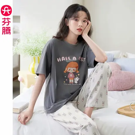 芬腾短袖睡衣女士纯棉夏季薄款卡通可爱2024新款可外穿家居服套装商品大图