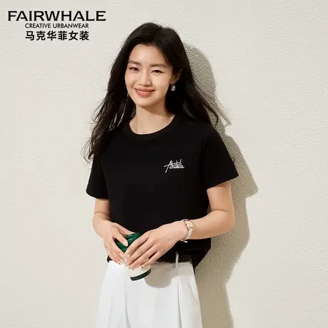 马克华菲女装旗舰店印花短袖T恤女夏季新款圆领宽松抗菌冰丝上衣图片