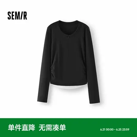 [商场同款]森马长袖T恤女短款显瘦设计感2025新款修身假两件秋装商品大图