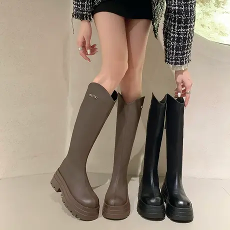 复古长靴女2023早秋新款靴子显瘦配裙子气质高跟厚底不过膝骑士靴商品大图