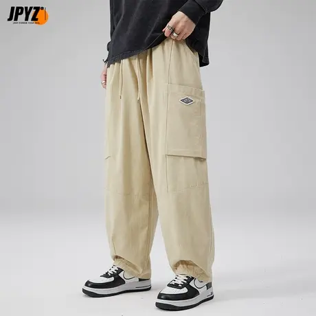 男生工装裤纯棉多口袋宽松阔腿大码男裤潮胖加大2023新款直筒长裤图片