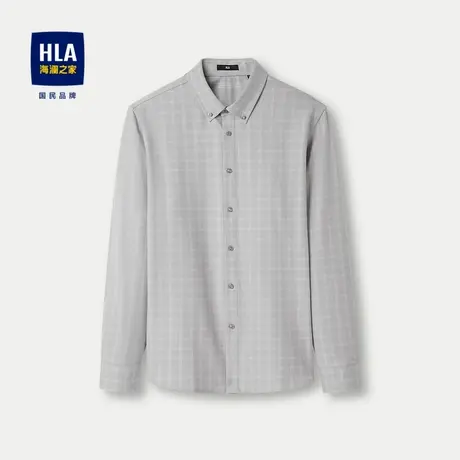 HLA/海澜之家含绵羊毛长袖衬衫2023秋季新款方领弹力格纹衬衣男商品大图