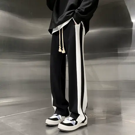 直筒休闲裤男潮牌春秋季薄款宽松条纹卫裤美式高街夏季运动阔腿裤商品大图