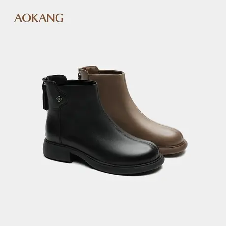 奥康 女鞋冬季保暖羊皮时装靴透气舒适时尚短靴门店发货商品大图