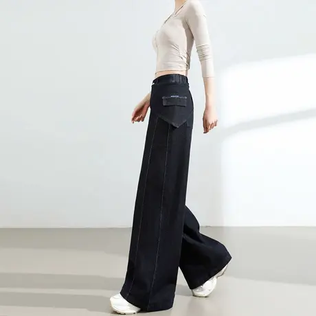 阔腿牛仔裤女2025春秋新款高腰宽松显瘦可拆卸腰封设计直筒拖地裤商品大图